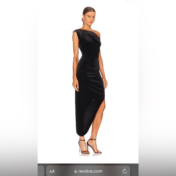 Norma Kamali Drop Shoulder Side Drape Gown in Black velvet - Picture 3 of 13
